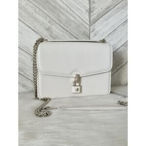 Kate Spade Locket Large Flap Crossbody Bag White Pebbled Leather Chain Strap NWT